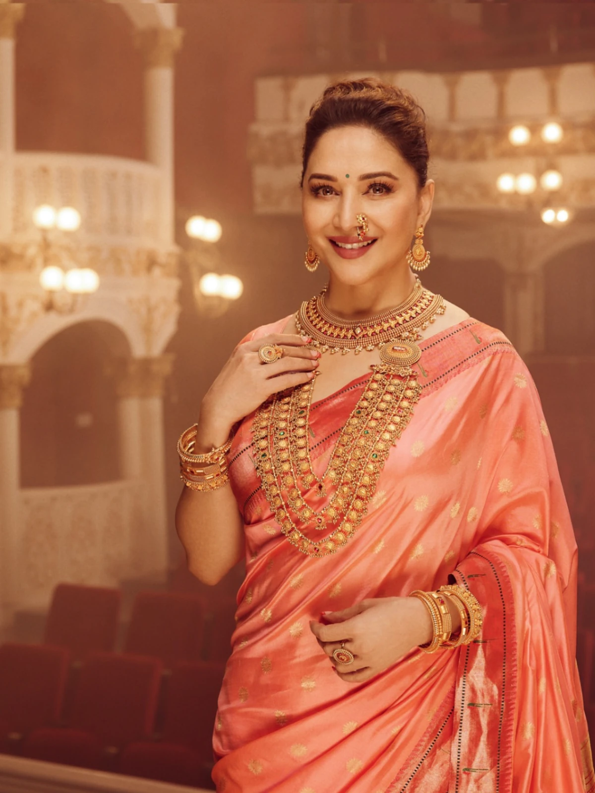 Madhuri Dixit in a silk saree, photographed by Blushing Bride